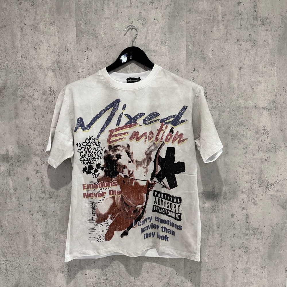 Mixed Emotion Cherub Graphic T-Shirt Mens Small White Rhinestone Streetwear